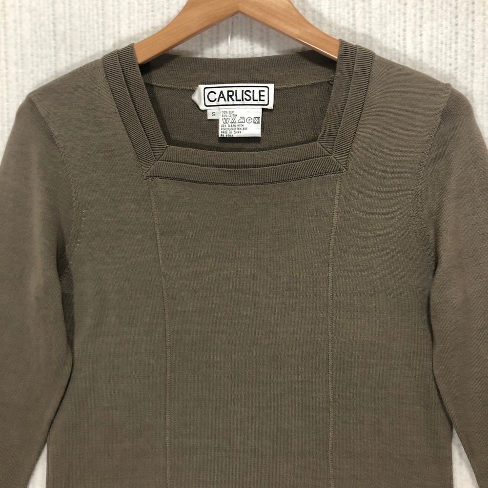 Carlisle Women's Silk Cotton‎ Knit Long Sleeve Top Square Neck Size Small
